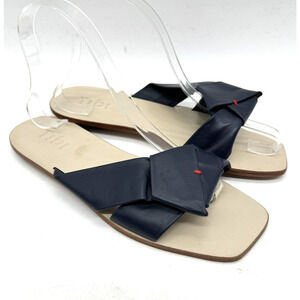 Tibi Leather Slide Sandals Size 38.5/8.5 Navy Blue Minimalist Quiet Luxury Flats